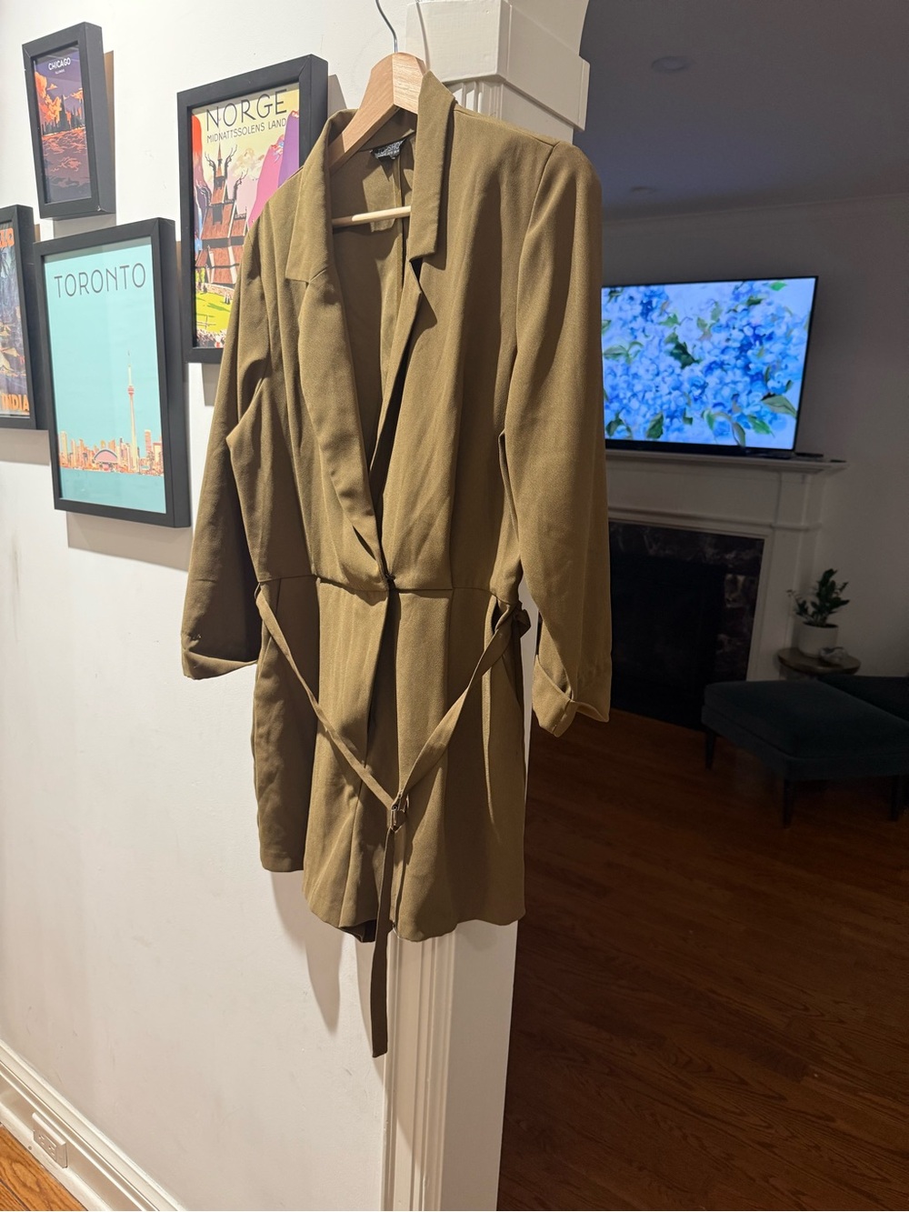 Topshop Olive Green Belted Jumpsuit